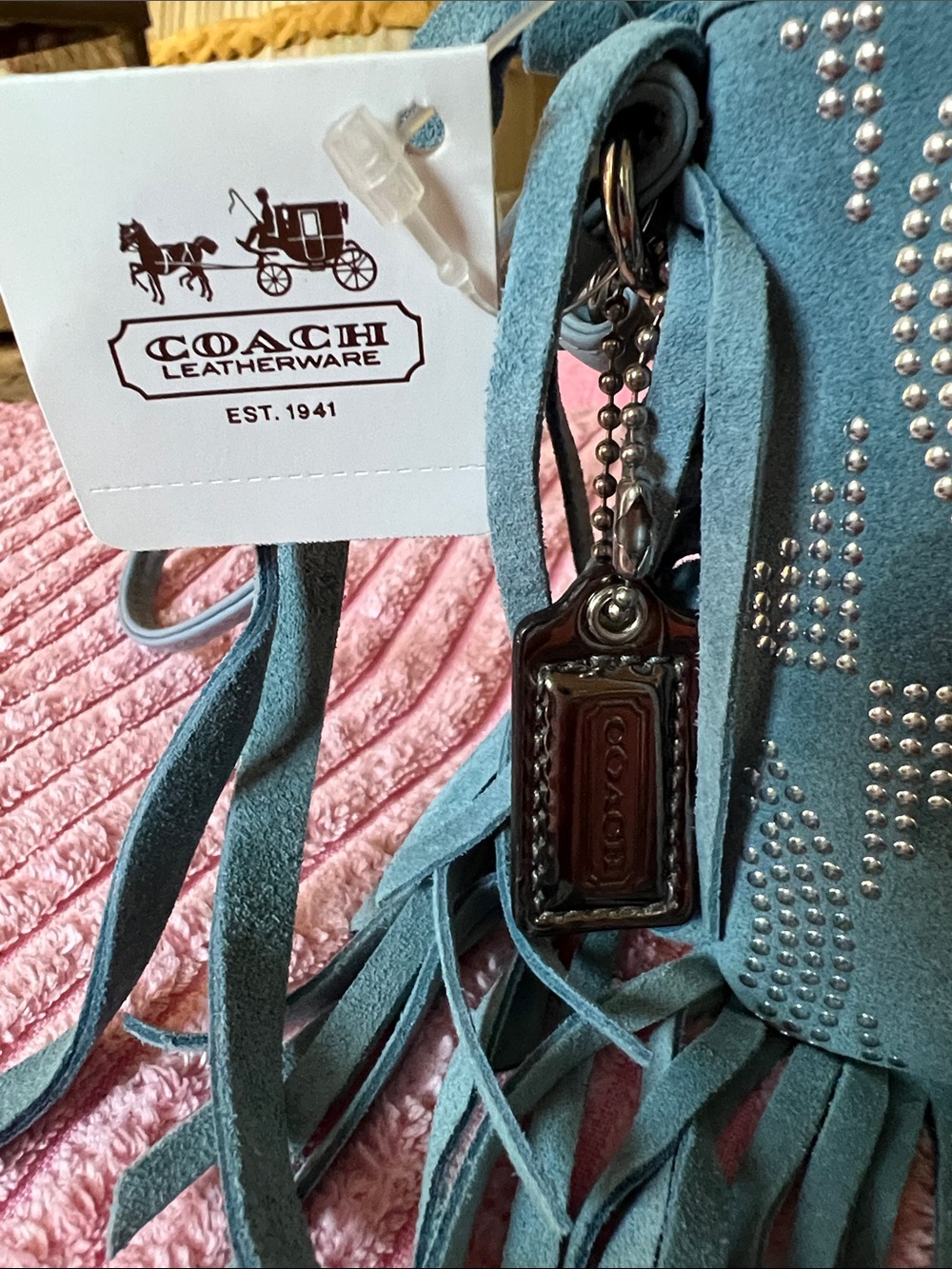 Coach Poppy “Bella” Studded Suede Fringe Wristlet - Picture 5 of 14